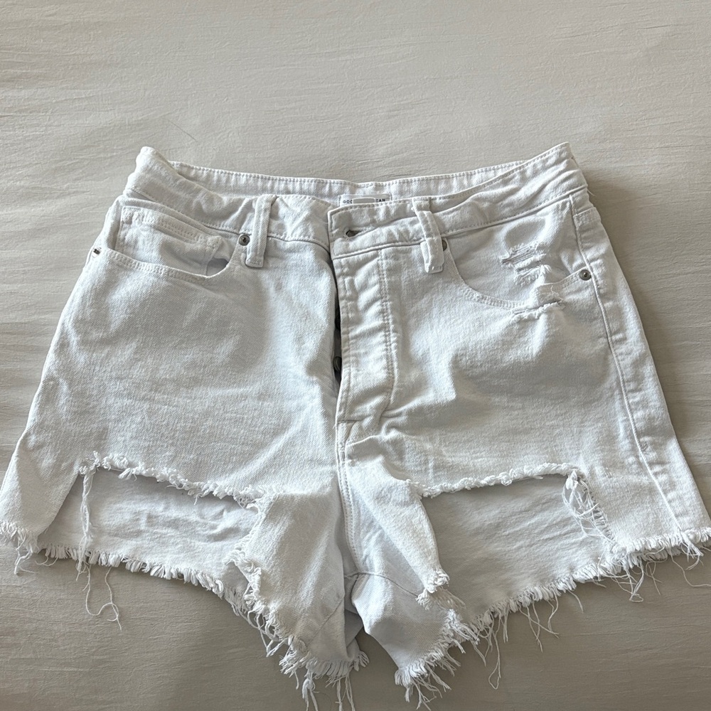 Good American White Frayed Jean Shorts
